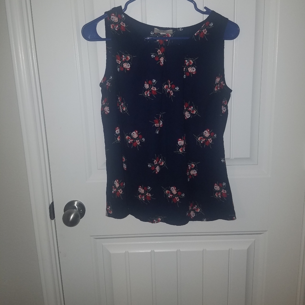 Loft Navy Blue Floral Tank Top